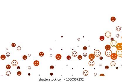 Light Orange vector cover with cute smiles. Blurred decorative design of smiles in doodle style. Template for cheerful greeting postcards.