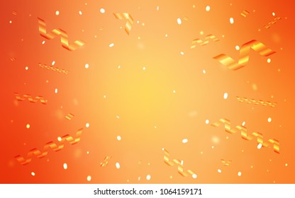 Light Orange vector cover with happy holiday ribbons. Glitter abstract illustration with colorful confetti, ribbons. The pattern can be used for new year ad, booklets.