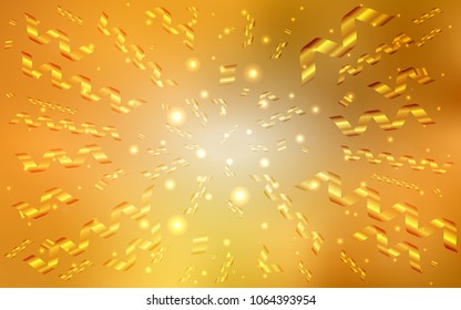 Light Orange vector cover with happy holiday ribbons. Decorative shining illustration with ribbons on abstract template. New design for ad, poster, banner of your Party.