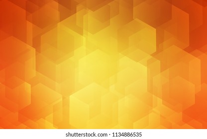 Tapa vectorial de naranja claro con conjunto de hexágonos. Ilustración abstracta brillante en estilo hexagonal. Patrón de anuncios, folletos.