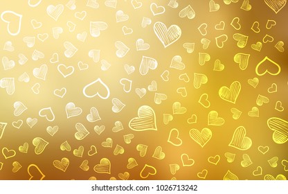 Light Orange vector cover with Shining hearts. Glitter abstract illustration with colorful hearts in romantic style. Pattern can be used for valentine's ad, booklets.