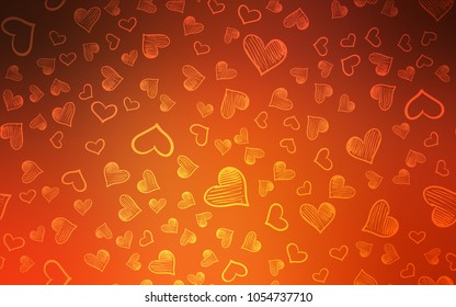 Light Orange vector cover with Shining hearts. Beautiful colored illustration with hearts in celebration style. Design for ad, poster, banner of Valentine Day.