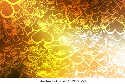 Light Orange vector cover with Shining hearts. Beautiful colored illustration with hearts in celebration style. Template for Valentine's greeting postcards.