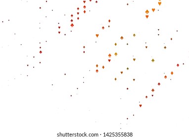 Light Orange vector cover with symbols of gamble. Colorful gradient with signs of hearts, spades, clubs, diamonds. Pattern for booklets, leaflets of gambling houses.