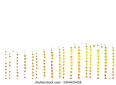 Light Orange vector cover with symbols of gamble. Colorful gradient with signs of hearts, spades, clubs, diamonds. Pattern for ads of parties, events in Vegas.