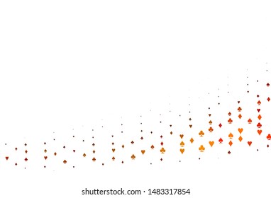 Light Orange vector cover with symbols of gamble. Illustration with set of hearts, spades, clubs, diamonds. Design for ad, poster, banner of gambling websites.