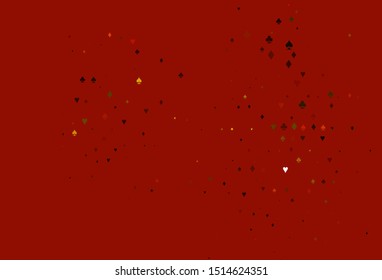Light Orange vector cover with symbols of gamble. Illustration with set of hearts, spades, clubs, diamonds. Pattern for leaflets of poker games, events.