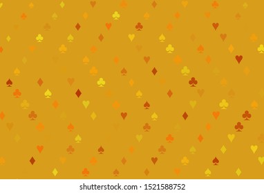 Light Orange vector cover with symbols of gamble. Blurred decorative design of hearts, spades, clubs, diamonds. Smart design for your business advert of casinos.