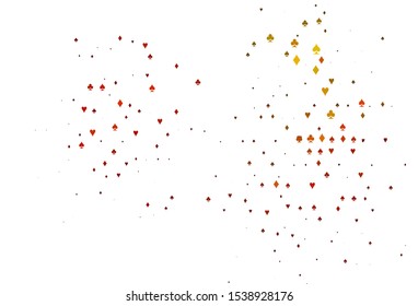 Light Orange vector cover with symbols of gamble. Illustration with set of hearts, spades, clubs, diamonds. Pattern for leaflets of poker games, events.