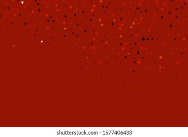 Light Orange vector cover with symbols of gamble. Shining illustration with hearts, spades, clubs, diamonds. Pattern for booklets, leaflets of gambling houses.