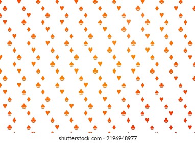 Light Orange vector cover with symbols of gamble. Shining illustration with hearts, spades, clubs, diamonds. Pattern for leaflets of poker games, events.