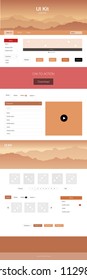 Light Orange vector design ui kit with landscape. Web ui kit with abstract gradient hills in its header. Template for landing pages of leisure.