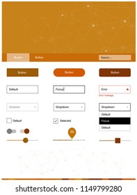 Light Orange vector design ui kit with mosaic, circles. Style guide in polygonal style with triangles, circles. This template you can use for websites.