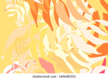 Light Orange vector doodle backdrop with leaves. A vague abstract illustration with leaves in doodles style. Brand new design for your business.