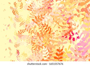 Light Orange vector doodle background with leaves. leaves on blurred abstract background with gradient. New template for your brand book.