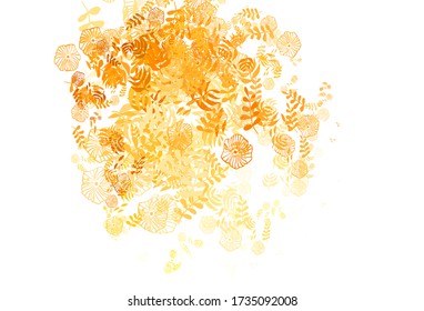 Light Orange vector doodle background with leaves, flowers. Leaves and flowers with gradient on white background. The best design for your business.