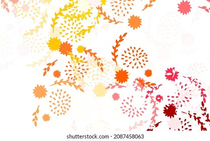 Light Orange vector doodle pattern with flowers, roses. Abstract illustration with flowers in doodles style. A new texture for your wallpaper design.