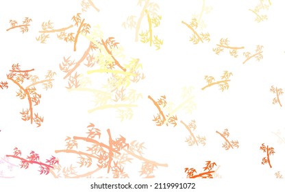 Plantilla de doodle vectorial de naranja claro con ramas. Hojas, ramas de estilo natural sobre fondo blanco. Patrón texturizado para sitios web, banners.