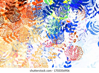 Light Orange vector doodle texture with leaves, flowers. Creative illustration in blurred style with leaves, flowers. Textured pattern for websites, banners.