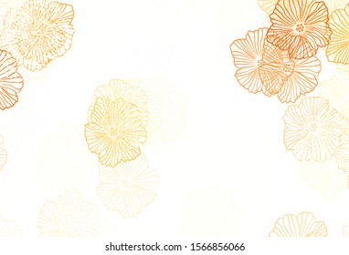 Light Orange vector elegant background with leaves. Colorful illustration in doodle style with flowers. Doodle design for your web site.