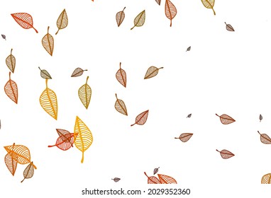 Light Orange vector hand painted pattern. Glitter abstract illustration with leaves. Hand painted design for web, leaflet, textile.