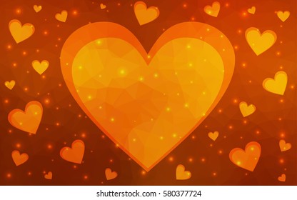 Light Orange vector heart isolated on white background. Geometric rumpled triangular low poly origami style gradient graphic illustration. Polygonal design for your business.