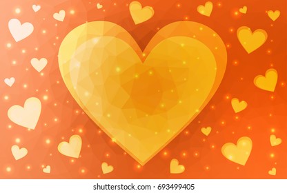 Light Orange vector heart isolated on white background. Geometric rumpled triangular low poly origami style gradient graphic illustration. Polygonal design for your business.