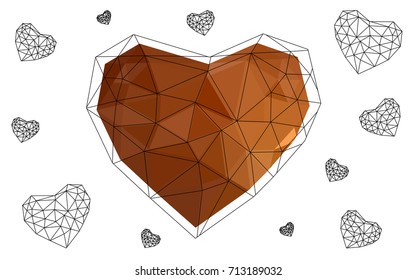 Light Orange vector heart isolated on white background. Geometric rumpled triangular low poly origami style gradient graphic illustration. Polygonal design for your business.