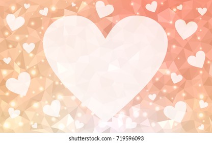 Light Orange vector heart isolated on white background. Geometric rumpled triangular low poly origami style gradient graphic illustration. Polygonal design for your business.