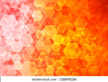 Light Orange vector hexagon mosaic template. Shining illustration, which consist of hexagons. The textured pattern can be used for background.
