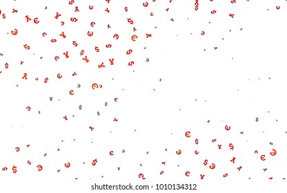Light Orange vector layout with banking symbols. Blurred design in with symbols of EUR, USD, JPY. The pattern can be used as ads, poster, banner for payments.