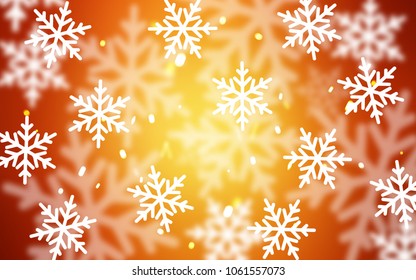 Light Orange vector layout with bright snowflakes. Shining colored illustration with snow in christmas style. New year design for your business advert.