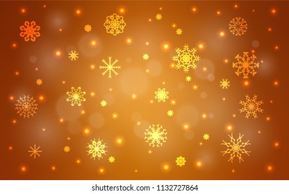 Light Orange vector layout with bright snowflakes. Glitter abstract illustration with crystals of ice. New year design for your ad, poster, banner.