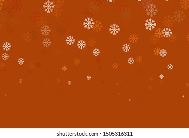 Light Orange vector layout with bright snowflakes. Modern geometrical abstract illustration with snowflakes. Template for a new year background.