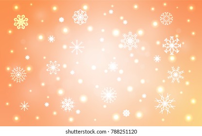 Light Orange vector layout with bright snowflakes. Blurred decorative design in xmas style with snow. The pattern can be used for new year ad, booklets.