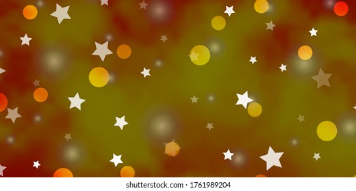 Light Orange vector layout with circles, stars. Abstract illustration with colorful spots, stars. Pattern for design of fabric, wallpapers.