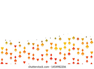 Light Orange vector layout with elements of cards. Illustration with set of hearts, spades, clubs, diamonds. Pattern for ads of parties, events in Vegas.