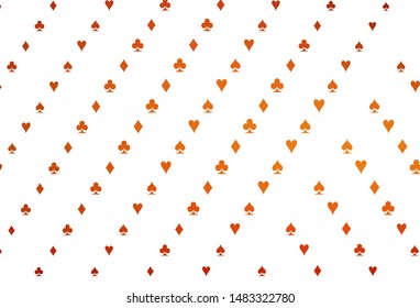 Light Orange vector layout with elements of cards. Illustration with set of hearts, spades, clubs, diamonds. Pattern for booklets, leaflets of gambling houses.