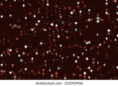 Light Orange vector layout with elements of cards. Blurred decorative design of hearts, spades, clubs, diamonds. Template for business cards of casinos.