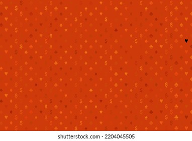 Light orange vector layout with elements of cards. Colored illustration with hearts, spades, clubs, diamonds. Smart design for your business advert of casinos.