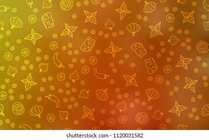 Light Orange vector layout with restaurant food. Decorative shining illustration with food on abstract template. Doodle design for your business advert of cafes.