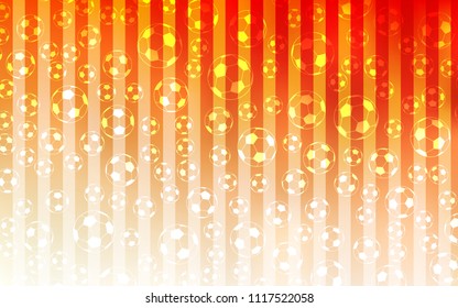 Light Orange vector layout with sports symbols. Shining illustration with soccer balls on a colorful backdrop. Smart design for ads of soccer matches.