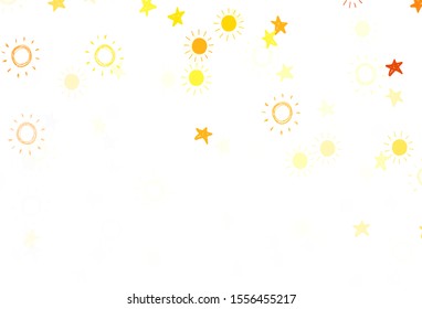Light Orange vector layout with stars, suns. Blurred decorative design in simple style with stars, suns. Pattern for astrology websites.