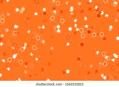 Light Orange vector layout with stars, suns. Blurred decorative design in simple style with stars, suns. Best design for your ad, poster, banner.