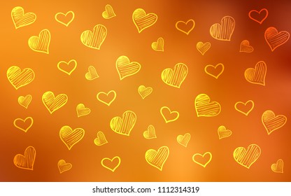 Light Orange vector layout with sweet hearts. Glitter abstract illustration with colorful hearts in romantic style. Template for Valentine's greeting postcards.