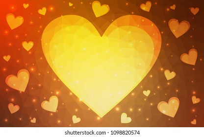 Light Orange vector love background with heart. Paper note. Valentine's greeting polygonal card. Triangular illustration for your business. Stock template for your design.
