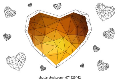 Light Orange vector love background with heart. Paper note. Valentine's greeting polygonal card. Triangular illustration for your business. Stock template for your design.