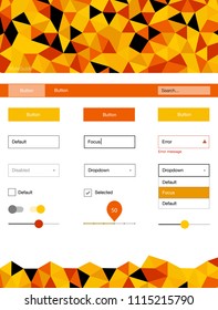 Light Orange vector Material Design Kit with lines. Web ui kit with abstract gradient triangles in its header. Beautiful layout for websites, landing pages.