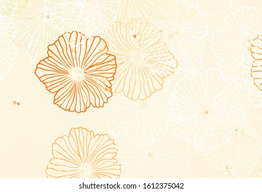 Light Orange vector natural artwork with leaves. Glitter abstract illustration with flowers. Textured pattern for websites, banners.