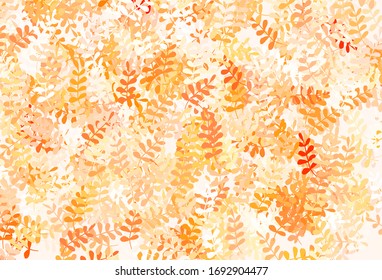 Light Orange vector natural artwork with leaves. Sketchy doodles with leaves on blurred background. The best design for your business.